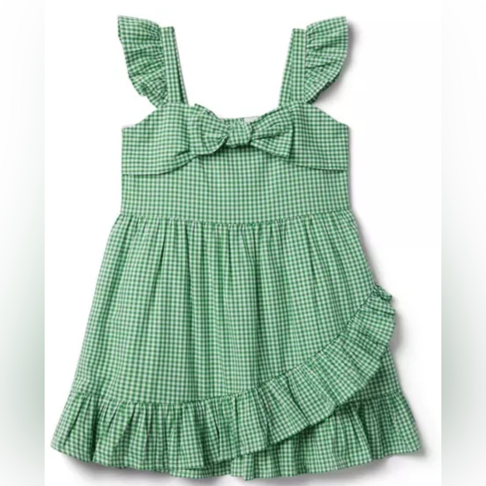 Janie and Jack Green Gingham Poplin Dress size 7, NWT Spring Ruffle Dress